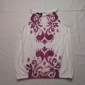 INC Tank Top Women's Small White Floral Spaghetti Strap Keyhole Crew Neck Shirt